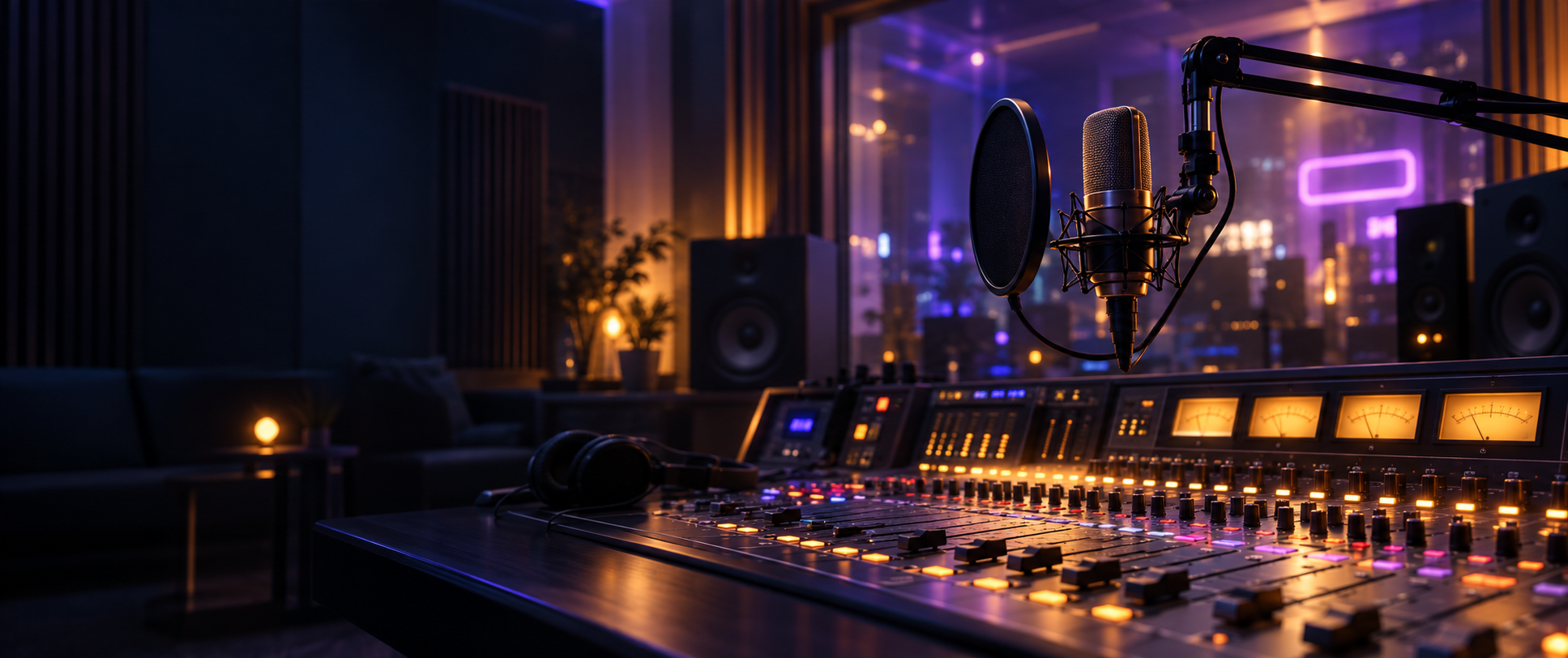 Radiostudio mit Mikrofon und On-Air-Leuchte