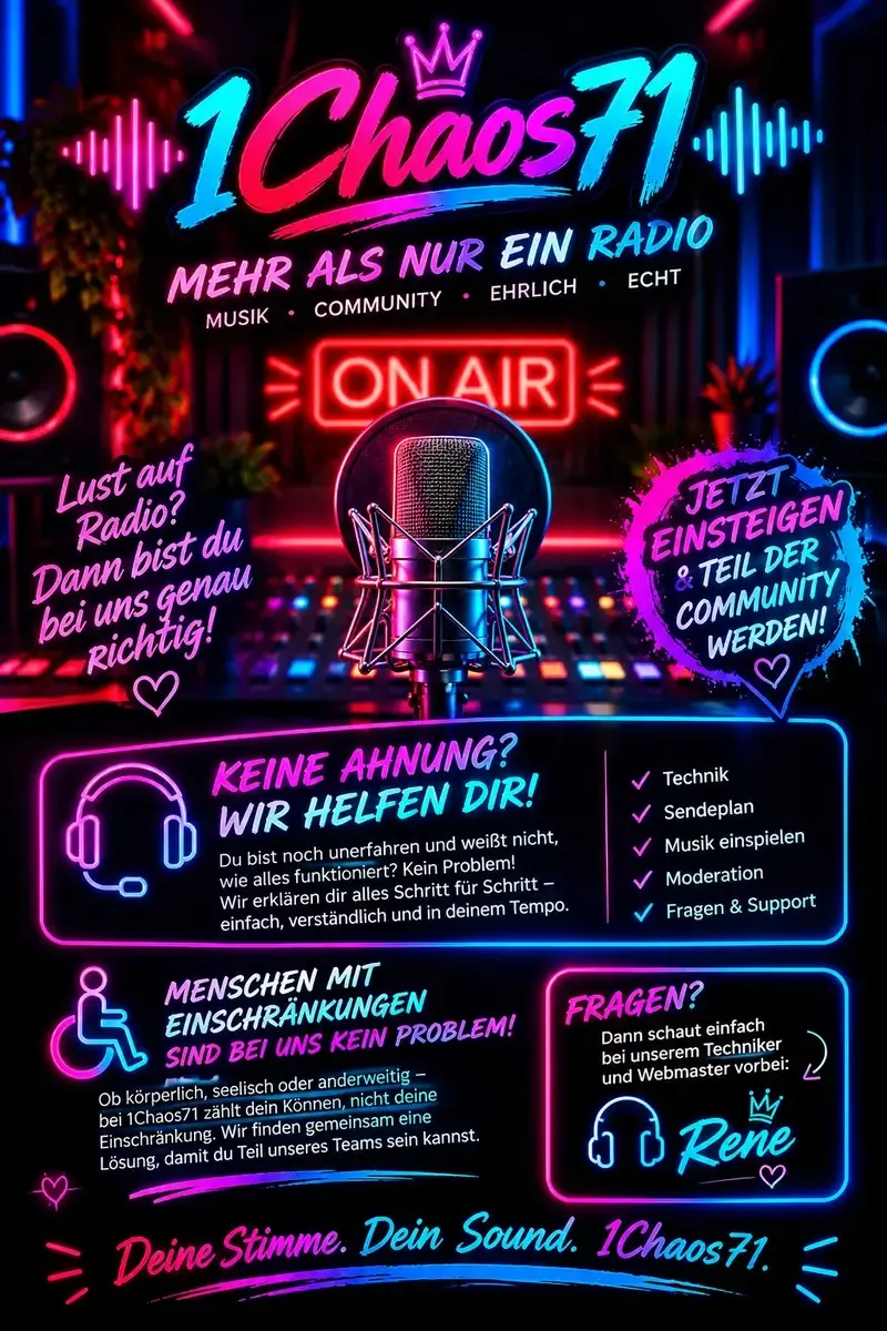 Bewerbungsplakat von 1Chaos71. Der vollständige Inhalt steht im Tab „Als Text“.